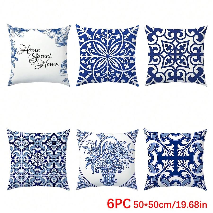 Velvet Cushion Cover - 6 個グリーンシンプルデイリーモリスパターンクッションカバーセット、片面プリントピーチベルベット素材、45*45/50*50/40*40CM
