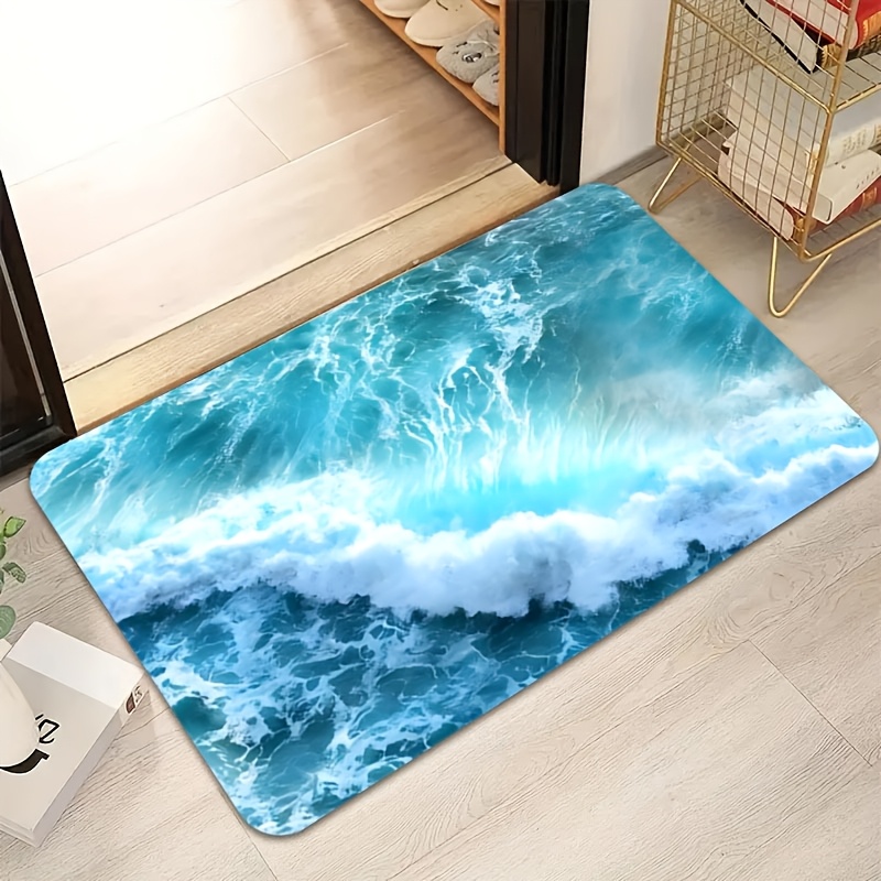 Interior Design Your Home - オーシャンウェーブドアマット - 穏やかな青い海のデザインで、リラックスできる家の入り口に最適で、インテリアの装飾にビーチをもたらします。