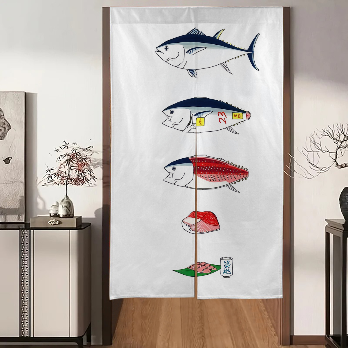 Interior Design Elements - 1pc 日本のドアカーテン、和風デザイン要素、サイズ 34x56 インチ、間仕切りカーテン、室内装飾、Blackou