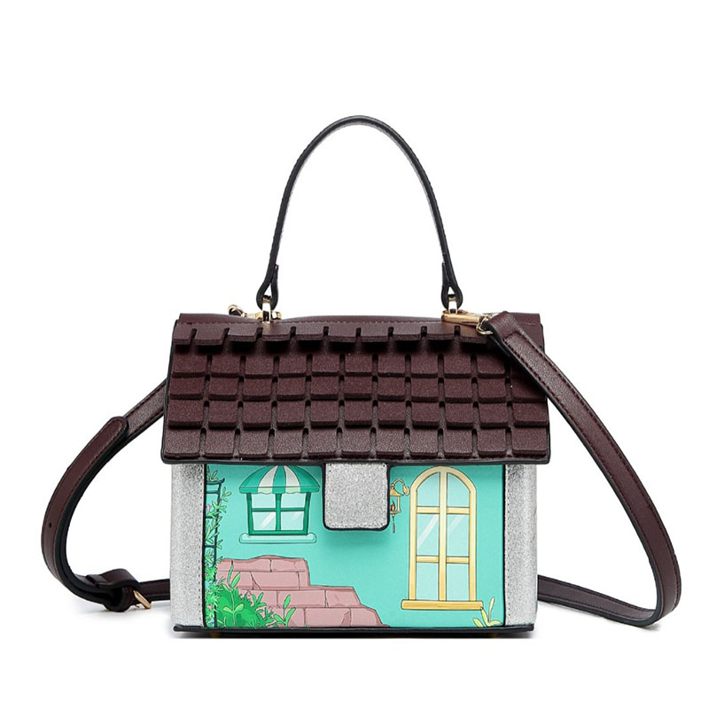 Interior Design Luxury House - クリエイティブなクリスマスハウスデザインの女性用ハンドバッグ、デザイナーによる雪だるま柄ショルダーバッグ、高級PUレザーボックス型クロスボディバッグ
