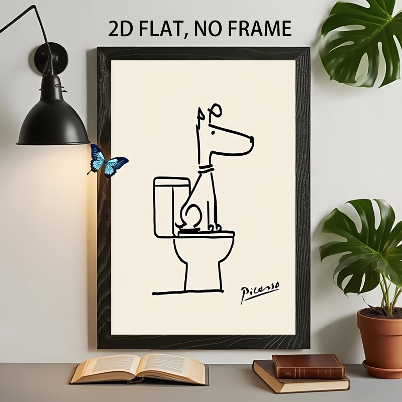 Interior Design Room - モダン、レトロな楽しい犬のトイレピカソラインウォールアートプリントキャンバス絵画ポスター写真リビングルーム、寝室の家の装飾用