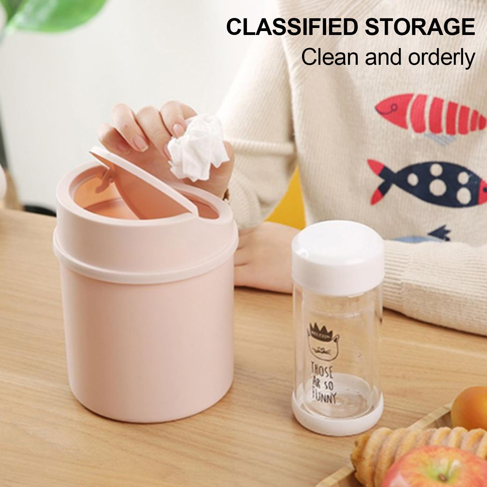 Interior Design Your Home - 1pc ミニプラスチックデスクトップゴミ箱蓋付き円筒形卓上ゴミ箱お手入れ簡単ネジ式キャップオフィスコーヒーバー用