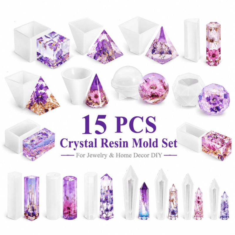 Interior Design House - 15個入りクリスタルレジンシリコンモールドセット、ジュエリー収納、リングホルダー、ペンダント、装飾品、家の装飾、手作りのクリスマスプレゼント用のユニークなデザイン