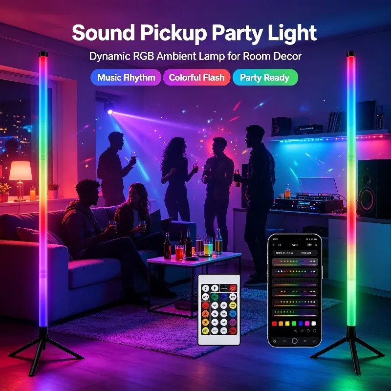 Interior Design Room - 2個セット 120CM RGBフロアランプ、音に反応するLEDコーナーライトバー、ゲーミングルーム、寝室、eスポーツセットアップ用アンビエント照明