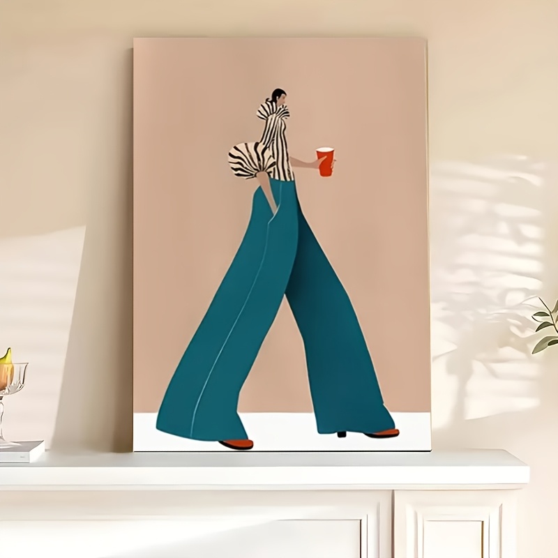 Interior Design Modern - ファッショナブルなブルーパンツ女性ポスタープリント現代超現実的な抽象キャンバス絵画壁アート画像リビングルームの家の装飾