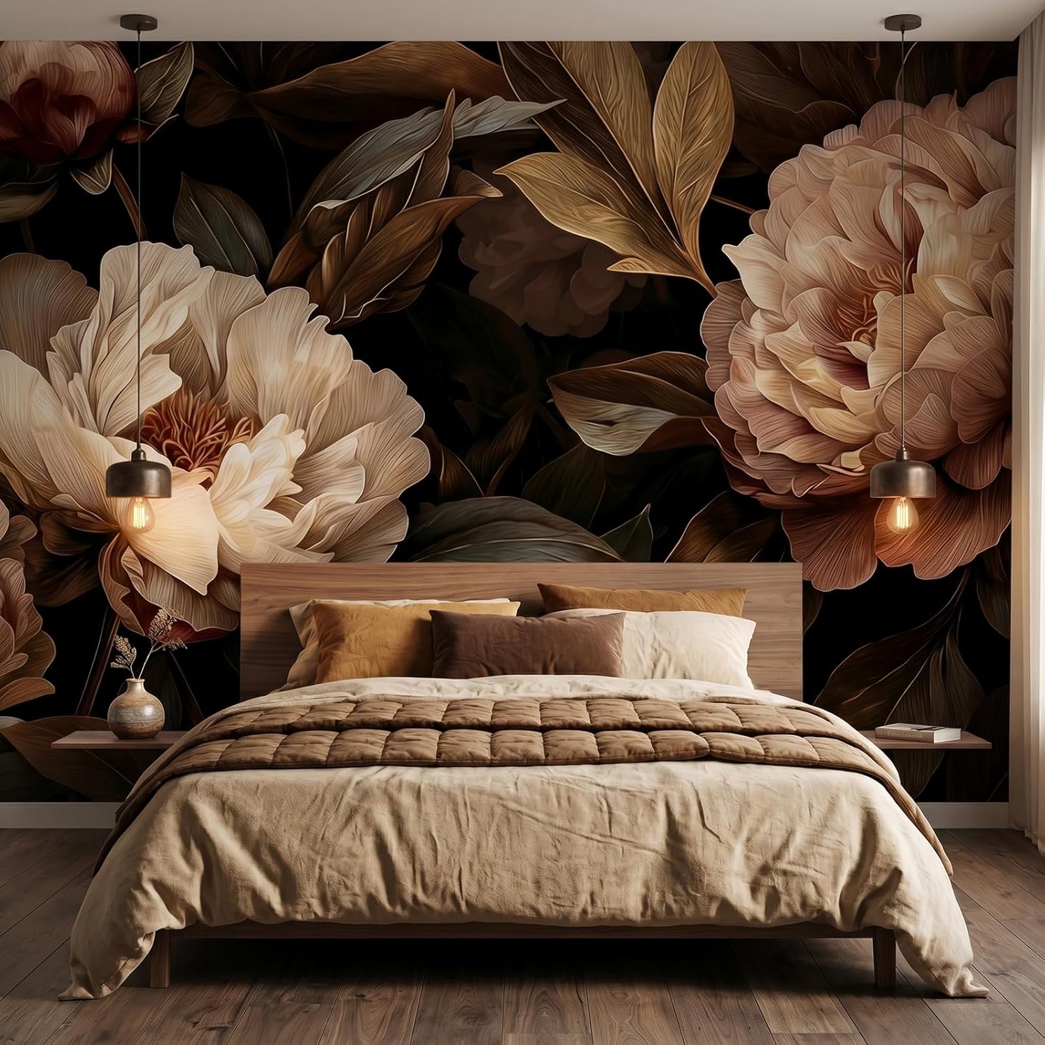 エレガントな牡丹の花のタペストリー壁掛け植物アートポリエステ - Interior Design Apartment のレビューと価格