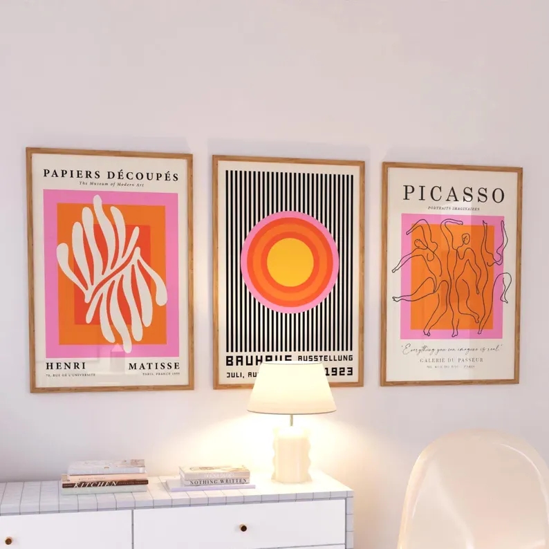 3 個モダンオレンジバウハウスとピカソの壁アートプリントキャ - Interior Design Room のレビューと価格