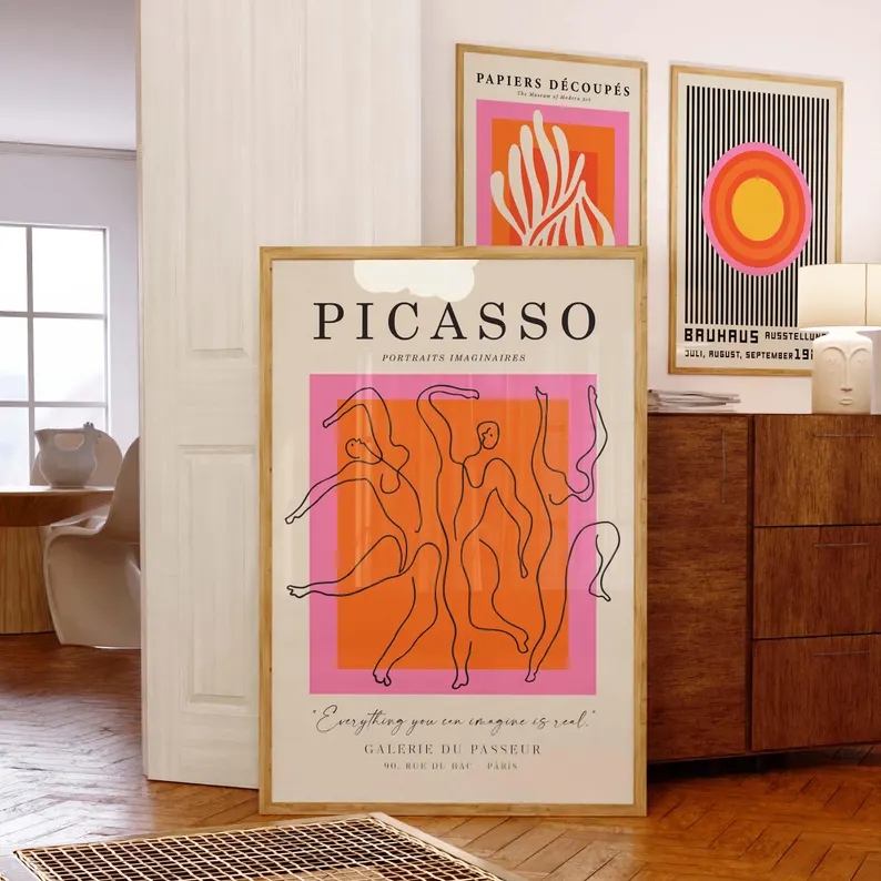 3 個モダンオレンジバウハウスとピカソの壁アートプリントキャ - Interior Design Room のレビューと価格