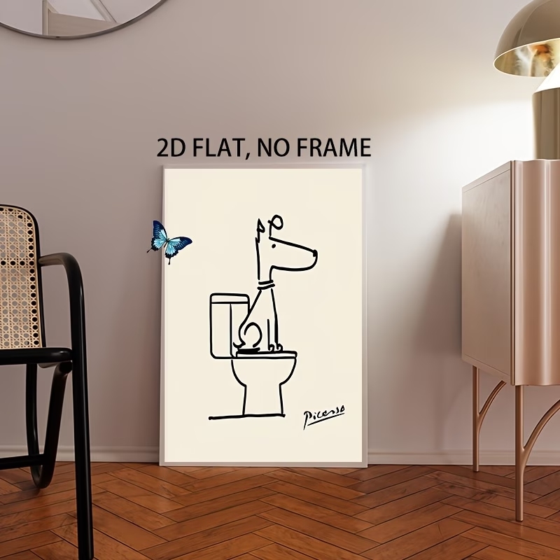 モダン、レトロな楽しい犬のトイレピカソラインウォールアートプ - Interior Design Room のレビューと価格