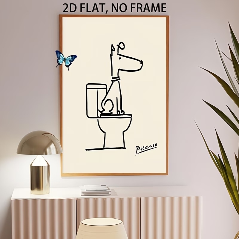 モダン、レトロな楽しい犬のトイレピカソラインウォールアートプ - Interior Design Room のレビューと価格
