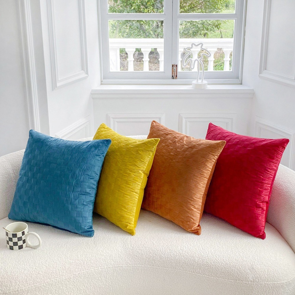 CIFBUY モール ノルディック パンチング加工 チェック - Velvet Cushion Cover のレビューと価格