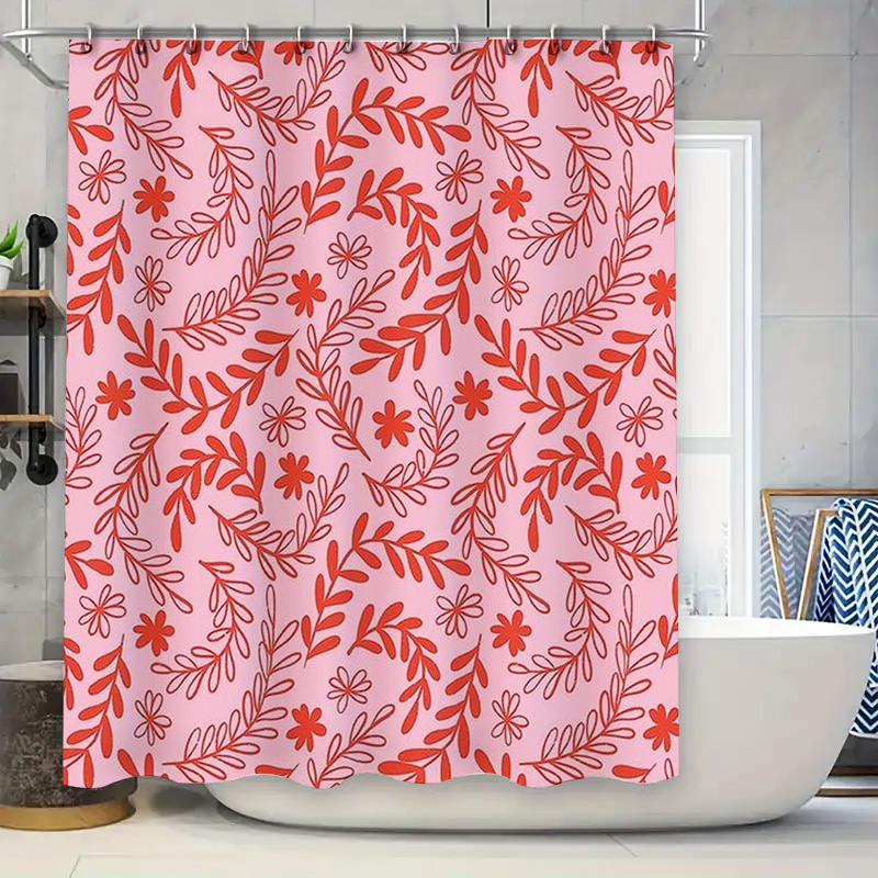 ピンクレッドフローラルシャワーカーテン防水バスルーム装飾ホー - Interior Design Your Home のレビューと価格