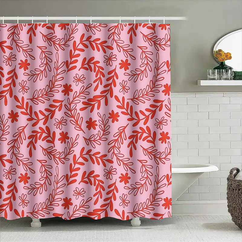 ピンクレッドフローラルシャワーカーテン防水バスルーム装飾ホー - Interior Design Your Home のレビューと価格