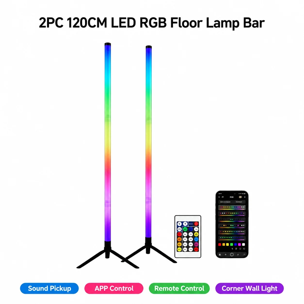 2個セット 120CM RGBフロアランプ、音に反応するLE - Interior Design Room のレビューと価格