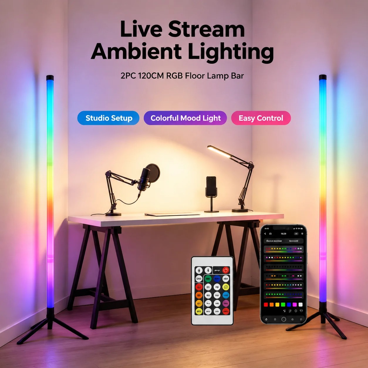 2個セット 120CM RGBフロアランプ、音に反応するLE - Interior Design Room のレビューと価格