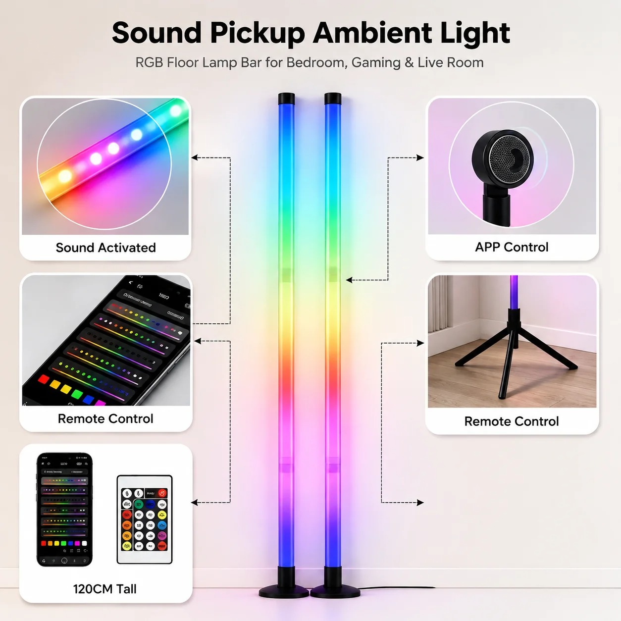 2個セット 120CM RGBフロアランプ、音に反応するLE - Interior Design Room のレビューと価格