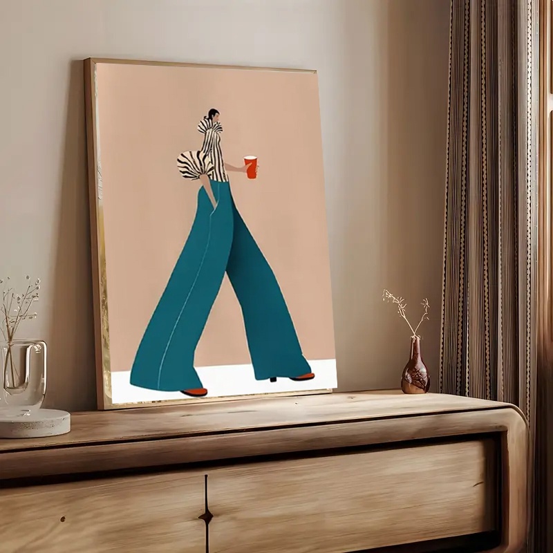 ファッショナブルなブルーパンツ女性ポスタープリント現代超現実 - Interior Design Modern のレビューと価格